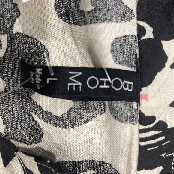 BOHO ME Black White Print Boho Mini Button Up Dress Tiered Ruffle Long Sleeve L - Picture 7 of 9